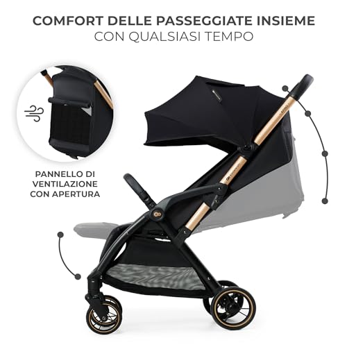 Kinderkraft APINO Passeggino Leggero fino 22 kg, Solo 7,5 Kg, Passeggino Da Viaggio, Pieghevole automatico, Schienale Regolabile In Posizione Sdraiata, Copertura Antipioggia, Nero : Prima infanzia