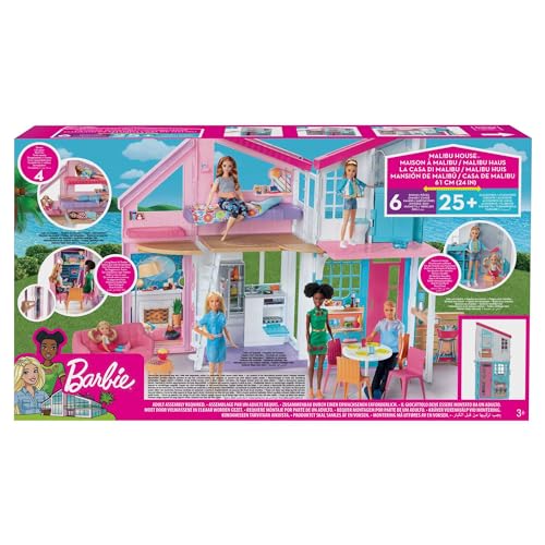 Barbie   Casa di Malibu   Casa di Barbie Malibu   Playset Trasformabile con Plug and Play   Oltre 25 Accessori   60 Cm   Regalo per Bambini da 3  Anni, FXG57 : Videogiochi
