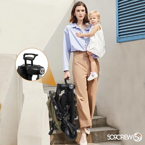 509 Crew EZ TRAVELLER Baby Buggy Stroller Pushchair, Easy & Compact Fold, 2 posizioni Recline Backrest, manico regolabile in altezza, barra frontale regolabile, canopy, basket, da 6 m a 15 kg, kaki : Prima infanzia
