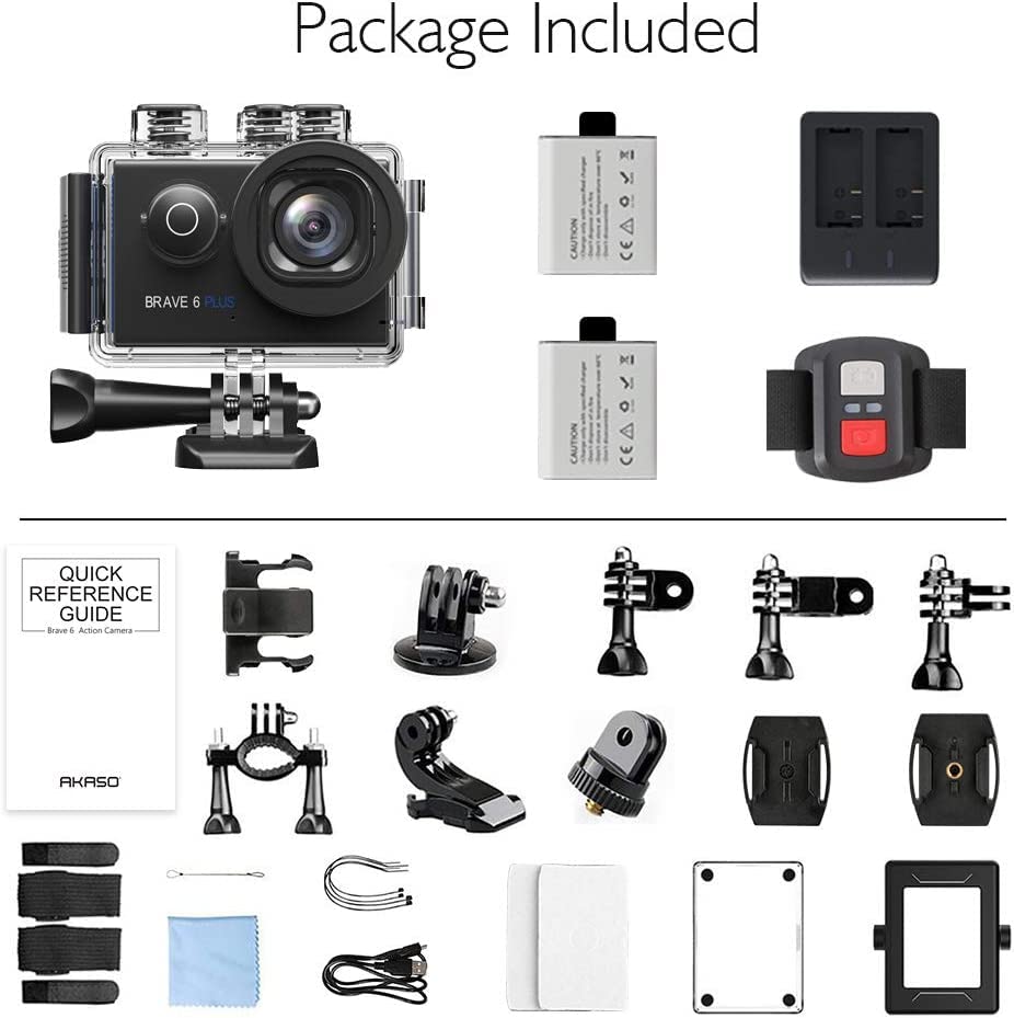 AKASO Brave 6 plus Action Cam 4K 20MP Action Camera WiFi 40M Fotocamera Subacquea Impermeabile EIS Touch Screen con 4x Zoom Controllo Vocale Telecomando Fotocamera Casco con 2 Batterie da 1350mAh : Elettronica