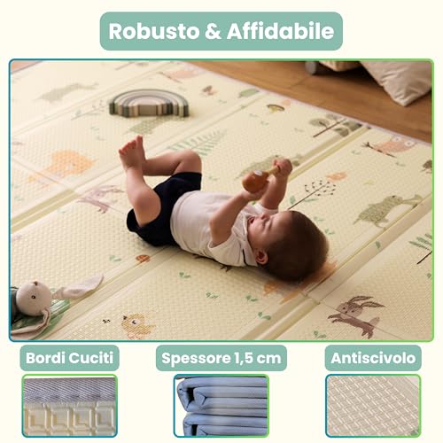 Tappeto Gioco Bambini 200x180 Spessore 1,5 cm  Tappetone Neonato Morbido, Ideale Per Giocare in Sicurezza, Facile da Pulire e Non Tossico, Tappeto Gioco Bambini Pieghevole, Reversibile e Impermeabile : Prima infanzia