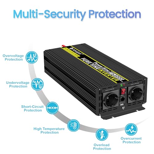 NOVOPAL Onda Sinusoidale Pura Power Inverter 3000W DC 24v in AC 220v  2 EU Presa con Uscita USB, telecomando da 5 metri e due ventole di raffreddament : Amazon.it: Auto e Moto