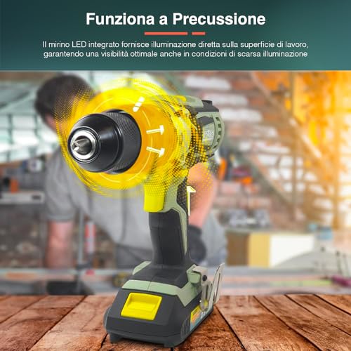 Set Trapano a Percussione con 13 Accessori inclusi e 2 Velocità   Batteria 2Ah, Mirino LED, 20V, Ideale per Fai Da Te e Lavori Professionali : Amazon.it: Fai da te