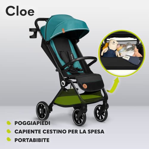 LIONELO Cloe Passeggino leggero e pieghevole per bambini da 0 fino a 22 kg, Schienale regolabile, Posizione nanna, Impermeabile, Cinture a 5 punti, Ruote XXL, Zanzariera, Portabicchieri (Verde) : Prima infanzia