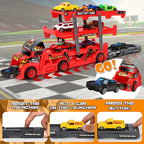 Aoskie Camion Macchinine Giocattolo per Bambini, Camion Bisarca con 8 Mini Cars Macchinine Giocattolo Regali per Bambini 3 4 5 Anni : Giochi e giocattoli