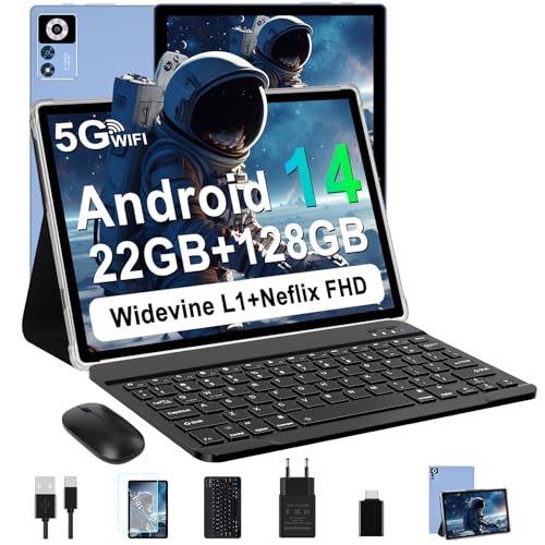 ZIOVO Tablet Android 14 Tablet 10 Pollici, 22GB RAM 128GB ROM (TF 1TB), 5G WiFi Tablet, Widevine L1/Octa Core/8000mAh/Corpo Metallico/8 5MP/Supporto Netflix, 2 in 1 Tablet con Tastiera e Mouse  Blu : Informatica