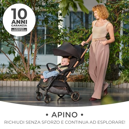 Kinderkraft APINO Passeggino Leggero fino 22 kg, Solo 7,5 Kg, Passeggino Da Viaggio, Pieghevole automatico, Schienale Regolabile In Posizione Sdraiata, Copertura Antipioggia, Nero : Prima infanzia