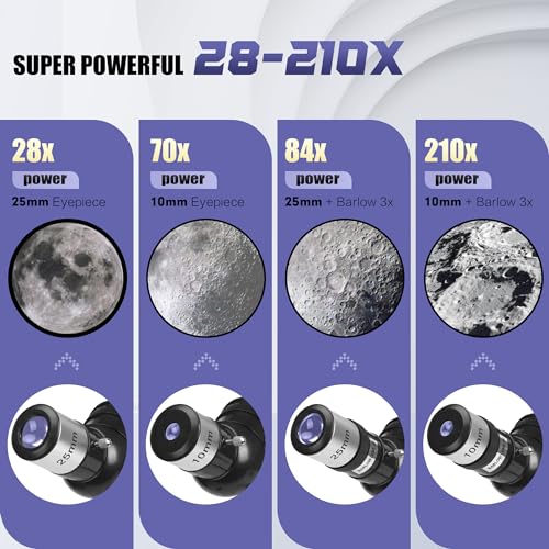 MEEZAA Telescopio, Telescopio Astronomico Professionale Adulti, 70/700mm AZ Telescopio Rifrattore per Bambini e Principianti, Telescopio portatile e potente 28x 210x con Treppiede, Adattatore Telefono : Elettronica