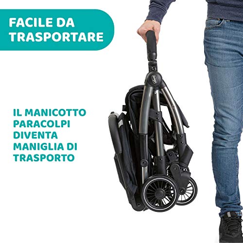 Chicco Cheerio Passeggino Leggero e Compatto da 0 mesi a 15kg (portata max 18kg), Passeggino Pieghevole, Posizione Nanna, Chiusura Automatica in 1 Gesto, Capotte Parasole e Parapioggia, Nero : Prima infanzia
