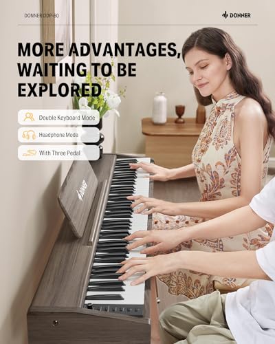 Donner DDP 60 Pianoforte digitale a 88 tasti per principianti, tastiera elettrica con tasti sensibili alla velocità, 128 voci, 83 ritmi, 8 effetti di riverbero, 5 curve di intensità, grigio : Amazon.it: Strumenti Musicali
