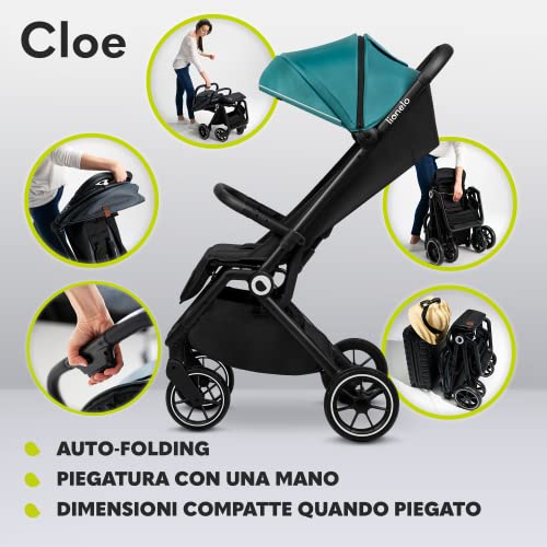 LIONELO Cloe Passeggino leggero e pieghevole per bambini da 0 fino a 22 kg, Schienale regolabile, Posizione nanna, Impermeabile, Cinture a 5 punti, Ruote XXL, Zanzariera, Portabicchieri (Verde) : Prima infanzia