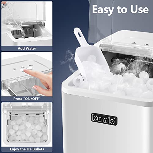 KUMIO Macchina per il ghiaccio da banco, 9 proiettili di ghiaccio pronto in 6 8 minuti, 12 kg/24 ore, macchina per il ghiaccio silenziosa portatile autopulente con paletta e cestello, bianco : Amazon.it: Casa e cucina