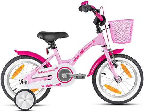 PROMETHEUS BICYCLES bicicletta bambina 4 anni bici per bambini bici bambina 14 pollici bimba con rotelle e freno contropedale Rosa : Sport e tempo libero