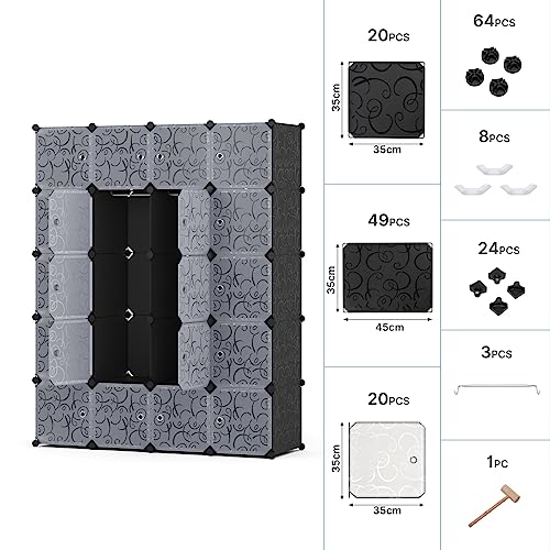 Mondeer Armadio, Legno Polipropilene (PP) Metallo Plastica Acrilonitrile butadiene stirene (ABS), Nero, Semitrasparente, Bianco, 14547181cm : Amazon.it: Casa e cucina