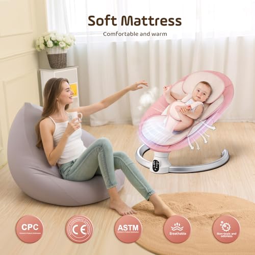 Brolteja Sdraietta Neonati Elettrica 0 9 kg,Dondolo Neonati Elettrico con Telecomando e Bluetooth,Sdraietta Neonati con 5 Ampiezza di Dondolio e Cintura di Sicurezza a 5 Punti,Rete per Insetti (Rosa) : Prima infanzia