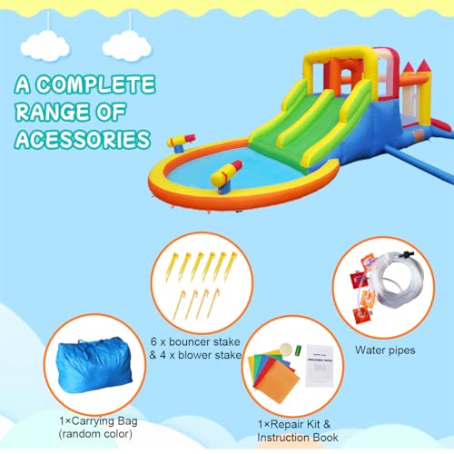 Ballsea Castello gonfiabile per bambini con soffiatore, scivolo asciutto/acqua, capacità 6 bambini/200kg, L6,28 x L2,93 x H1,95m : Amazon.it: Giochi e giocattoli