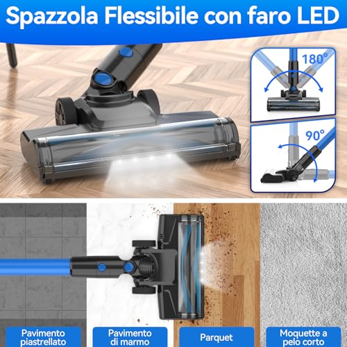 Aspirapolvere Senza Fili, Scopa Elettrica Potente 20000Pa, 40Min Autonomia, 6 in 1 Aspirapolvere Senza Sacco Portatile, Aspirapolvere Leggero in Piedi da Solo per Tappeti Peli Animali Pavimenti Duri : Amazon.it: Casa e cucina