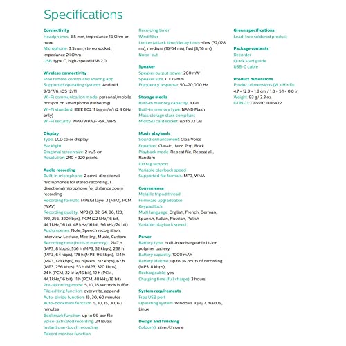 Philips DVT4110 VoiceTracer Registratore Audio, 3 microfoni, 8GB memoria : Amazon.it: Cancelleria e prodotti per ufficio