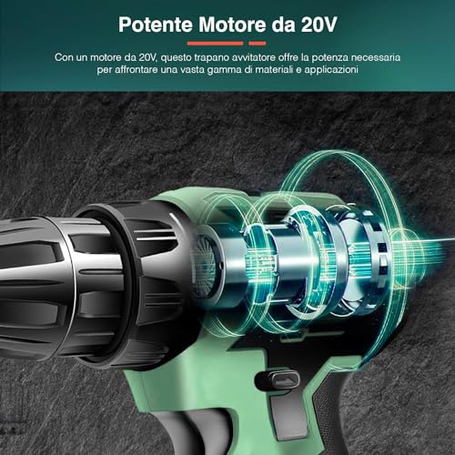 Set Trapano a Percussione con 13 Accessori inclusi e 2 Velocità   Batteria 2Ah, Mirino LED, 20V, Ideale per Fai Da Te e Lavori Professionali : Amazon.it: Fai da te