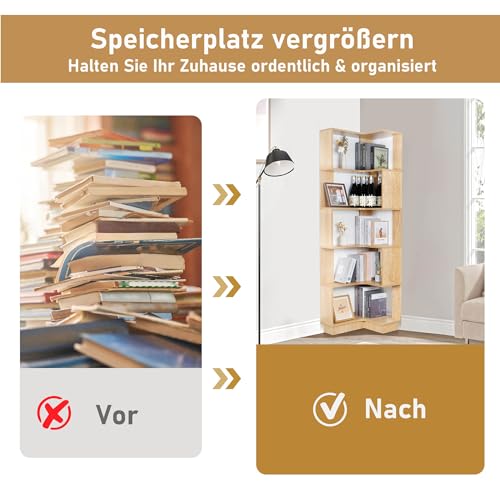 bimiti Libreria angolare a 6 strati, in legno, altezza 175 cm, grande scaffale angolare per soggiorno, casa, ufficio : Amazon.it: Casa e cucina