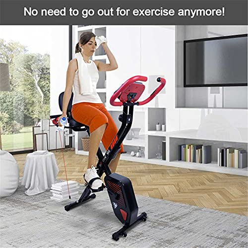 EVOLAND Cyclette Pieghevole da Casa, X Bike con Schienale, Sensore di Frequenza Cardiaca, 8 Livelli di Resistenza Magnetica, Attrezzatura per il Fitness per Adulti, 120kg Capacità nero e rosso : Sport e tempo libero