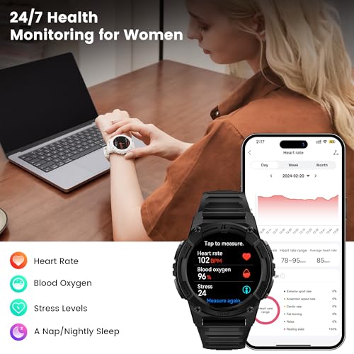 KOSPET TANK S2 Smartwatch Uomo Donna, GPS, Impermeabile 5ATM/IP69K, Bussola/Barometro/Altimetro, 176 Modalità Sportive, 24H Monitoraggio del Sonno, Compatibile iOS/Android (Nero Elegante) : Elettronica