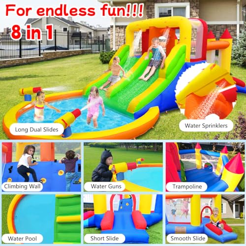 Ballsea Castello gonfiabile per bambini con soffiatore, scivolo asciutto/acqua, capacità 6 bambini/200kg, L6,28 x L2,93 x H1,95m : Amazon.it: Giochi e giocattoli