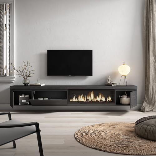 Skraut Home | Mobile TV Soggiorno | Ampio spazio a disposizione | 288x45x35 cm | TV di grande formato | Camino elettrico XXL | Sospeso, da appendere | Stile moderno | Nero : Amazon.it: Casa e cucina