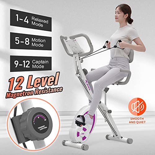 leikefitness Bicicletta stazionaria pieghevole, cyclette reclinata con fasce di resistenza per braccio, sensore di impulsi, monitor LCD e bicicletta da interno facile da montare, 2280 (viola) : Sport e tempo libero