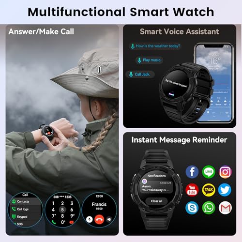 KOSPET TANK S2 Smartwatch Uomo Donna, GPS, Impermeabile 5ATM/IP69K, Bussola/Barometro/Altimetro, 176 Modalità Sportive, 24H Monitoraggio del Sonno, Compatibile iOS/Android (Nero Elegante) : Elettronica