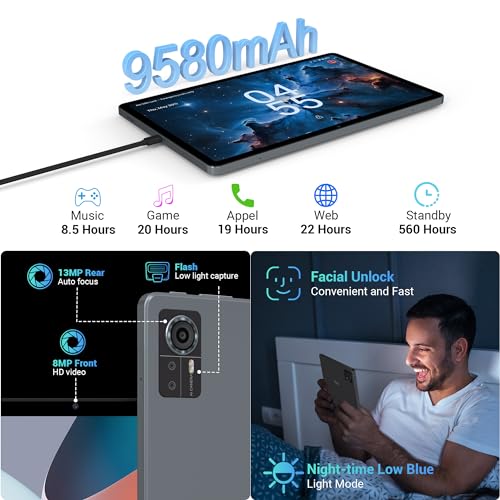 FASTWD 2024 Newest Tablet Android 14 tablet 11 Pollici con 4G LTE e 5G WiFi,36GB RAM 256GB ROM,9580mAh,2000 * 1200 incell FHD,Widevine L1,GPS/BT5/Tablet 2 in 1 con tastiera,Grigio : Informatica