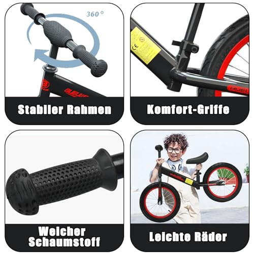 Balance Bike Per Bambini (Da 3 Anni A 45 Kg), Telaio In Acciaio Al Carbonio, 16 Pollici, Manubrio E Sellino Regolabili, Balance Bike Da Esterno Per Ragazzi E Ragazze : Giochi e giocattoli