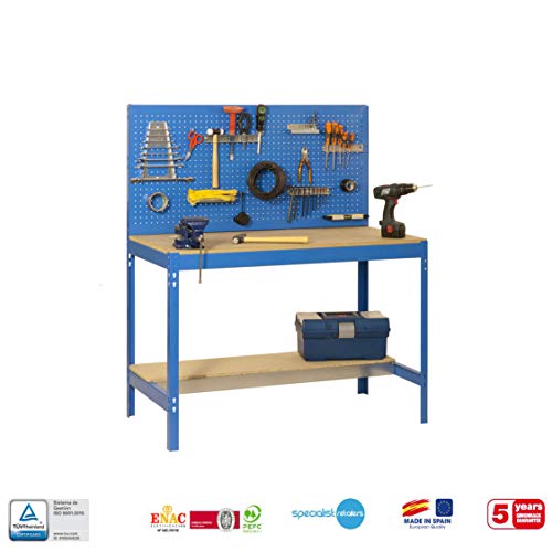 Simon Rack Banco da lavoro per officina, capacità di carico 400 kg, 1445x910x610 mm, pannello forato, tavolo da lavoro fai da te, blu/legno   BT2 : Amazon.it: Commercio, Industria e Scienza