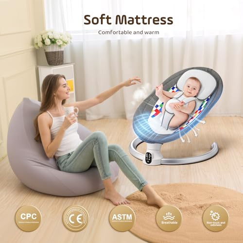 Brolteja Sdraietta Neonati,Sdraietta Neonati Elettrica con App Telecomando e Bluetooth,Dondolo Neonati Elettrico con cintura di sicurezza a 5 punti,10 Melodie,per Bambini fino 9 kg : Prima infanzia