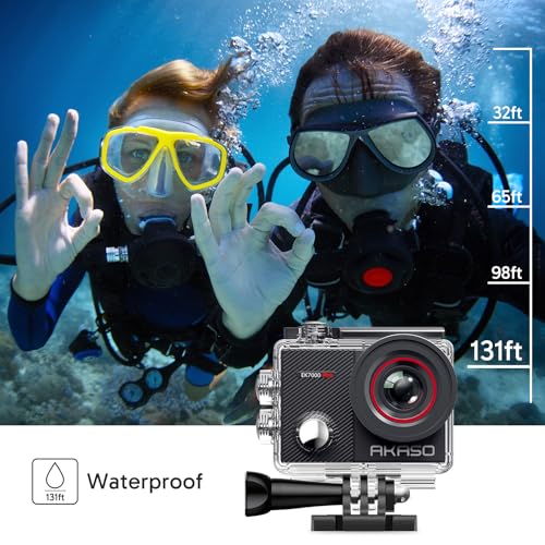 AKASO EK7000 Pro   Fotocamera sportiva 4K con scheda MicroSDXC 128 GB, 20 MP WiFi Action Camera Sportiva con Touch Screen EIS Stabilizzatore, Telecomando, 170° Angolo Regolabile, Impermeabile 40 M e 2 : Elettronica