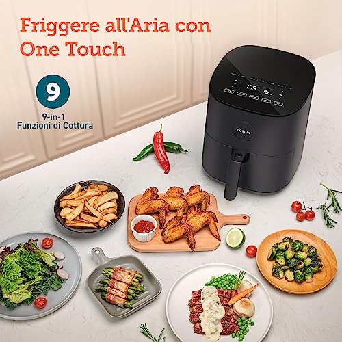 COSORI Friggitrice ad Aria 4,7L, 75 230°C, Air Fryer Silenzioso e Risparmio Energetico, 9 Preimpostazioni, Meno Olio&Senza Fumo, Ricettario Italiano, Lavabile in Lavastoviglie, Grigio, 1500W : Amazon.it: Casa e cucina