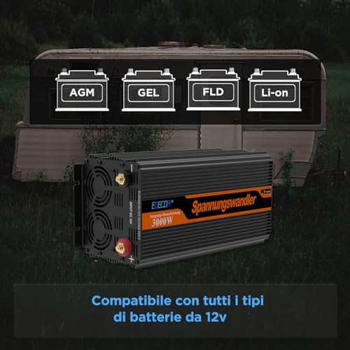 EDECOA Inverter 12v 220v 3000w convertitore onda modificata telecomando 2x usb transformatore per camper auto barca isolamento galvanico (2a generazione) : Amazon.it: Auto e Moto