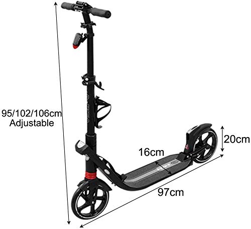 Scooter Calcio Pieghevole Scooter for Adulti Diciottenni Big Wheels Commuter Scooter con Sospensione Doppia Altezza Supporti Regolabili 220 lbs (Color : Black) : Sport e tempo libero