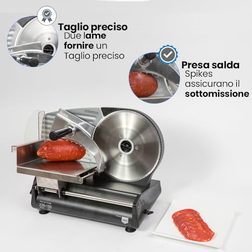 ELMA Affettatrice Elettrica Premium con 2 Lame | Ø220mm | 150 W, 31 x 25 x 41 cm | Lame Rimovibili in acciaio inossidabile | Adatto per uso Domestico non professionale : Amazon.it: Casa e cucina