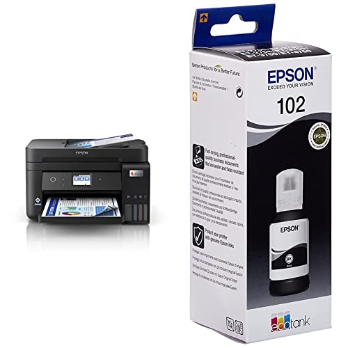 Epson EcoTank ET 4850 stampante A4 USB, Wi Fi, Wi Fi Direct, Ethernet, display LCD 6,1 cm, ADF, serbatoi flaconi alta capacità, Smart Panel, fronte/retro, Nero & C13T03R140 Serie 102 EcoTank : Informatica