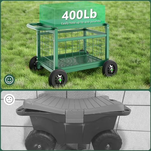 Sedia da lavoro da giardino con ruote, carrello da giardino aggiornato 2025 con sedile, resistente carrello da giardino con cesto portaoggetti, sgabelli da giardino per anziani, giardinieri, panca da : Amazon.it: Giardino e giardinaggio