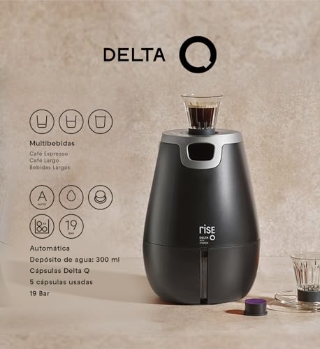 Delta Q   Macchina da caffè Rise   Nero   19 Bar a pressione   Sistema di estrazione inversa   2 tazze grandi e 4 piccole compatibili   20 capsule Intensità 14 e 10 capsule decaffeinato : Casa e cucina