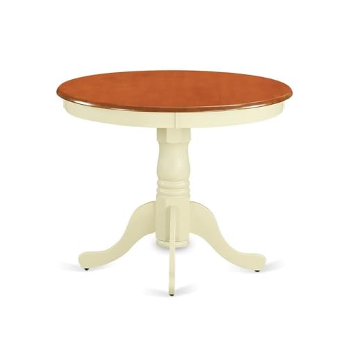 East West Furniture ANQU5 WHI W   Set dinette per 4 persone, con tavolo rotondo da cucina con piedistallo e 4 sedie, 91 x 91 cm : Casa e cucina