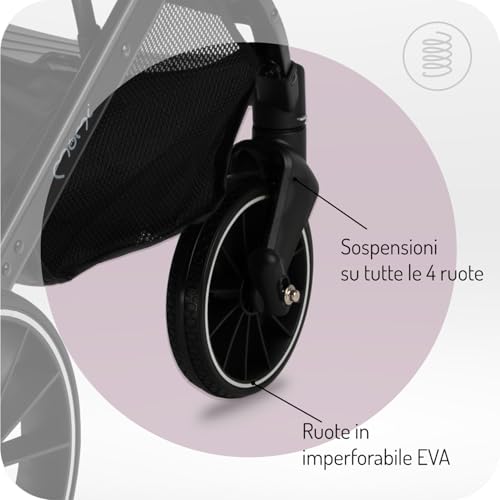 Passeggino MoMi ESTELLE DAKAR a partire da 6 mesi (fino a 22 kg), pieghevole con cintura di sicurezza a 5 punti, cestino porta spesa e funzione di apertura, manico telescopico per il traino : MoMi: Prima infanzia