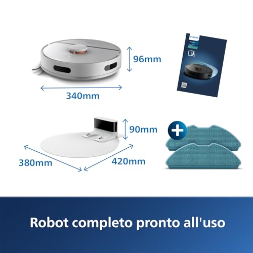 PHILIPS HomeRun Serie 3000 Robot Aspirapolvere e Lavapavimenti con Mappatura, Alta Potenza Asp.ne 4000 Pa, navigazione laser, 200 min funzionamento, per Tappeti e Peli di Animali, App WiFi, XU3000/02 : Casa e cucina