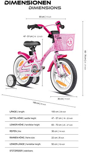PROMETHEUS BICYCLES bicicletta bambina 4 anni bici per bambini bici bambina 14 pollici bimba con rotelle e freno contropedale Rosa : Sport e tempo libero