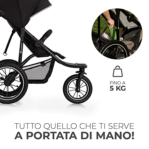 Kinderkraft HELSI Passeggino leggero 3 ruote, dalla nascita fino 27 kg, con Maniglione del genitore regolabile, Posizione sdraietta, Grande ruote gonfiabili, Cestello portaoggetti, Nero : Prima infanzia
