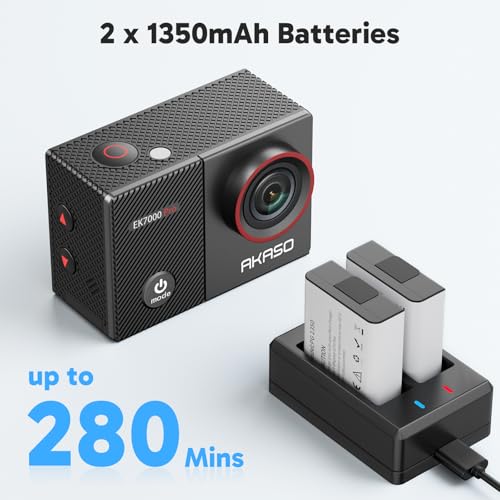 AKASO EK7000 Pro   Fotocamera sportiva 4K con scheda MicroSDXC 128 GB, 20 MP WiFi Action Camera Sportiva con Touch Screen EIS Stabilizzatore, Telecomando, 170° Angolo Regolabile, Impermeabile 40 M e 2 : Elettronica