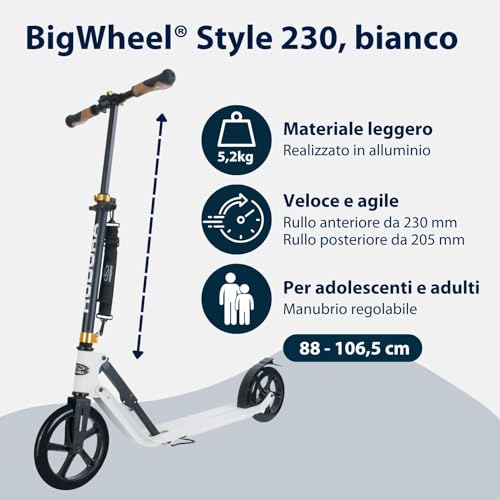 HUDORA Monopattino BigWheel Style 230   Monopattino in alluminio resistente con pedana grande   Monopattino pieghevole regolabile in altezza per carico fino a 120kg   Per ragazzi e adulti : Amazon.it: Sport e tempo libero