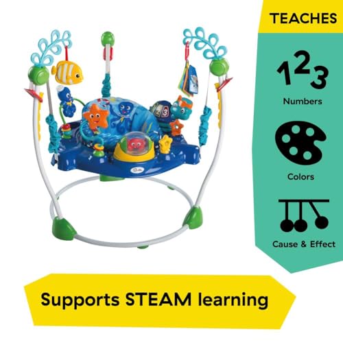 Baby Einstein, Centro Giochi e Attività Neptune's Ocean Discovery, 15 Giochi e Attività, 3 Lingue, Girello con Musica e Luci, Sedile Girevole a 360°, Regolabile, a Partire da 6 Mesi : Prima infanzia